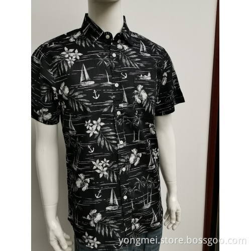 Mens cotton poplin hawaii print short sleeves shirt
